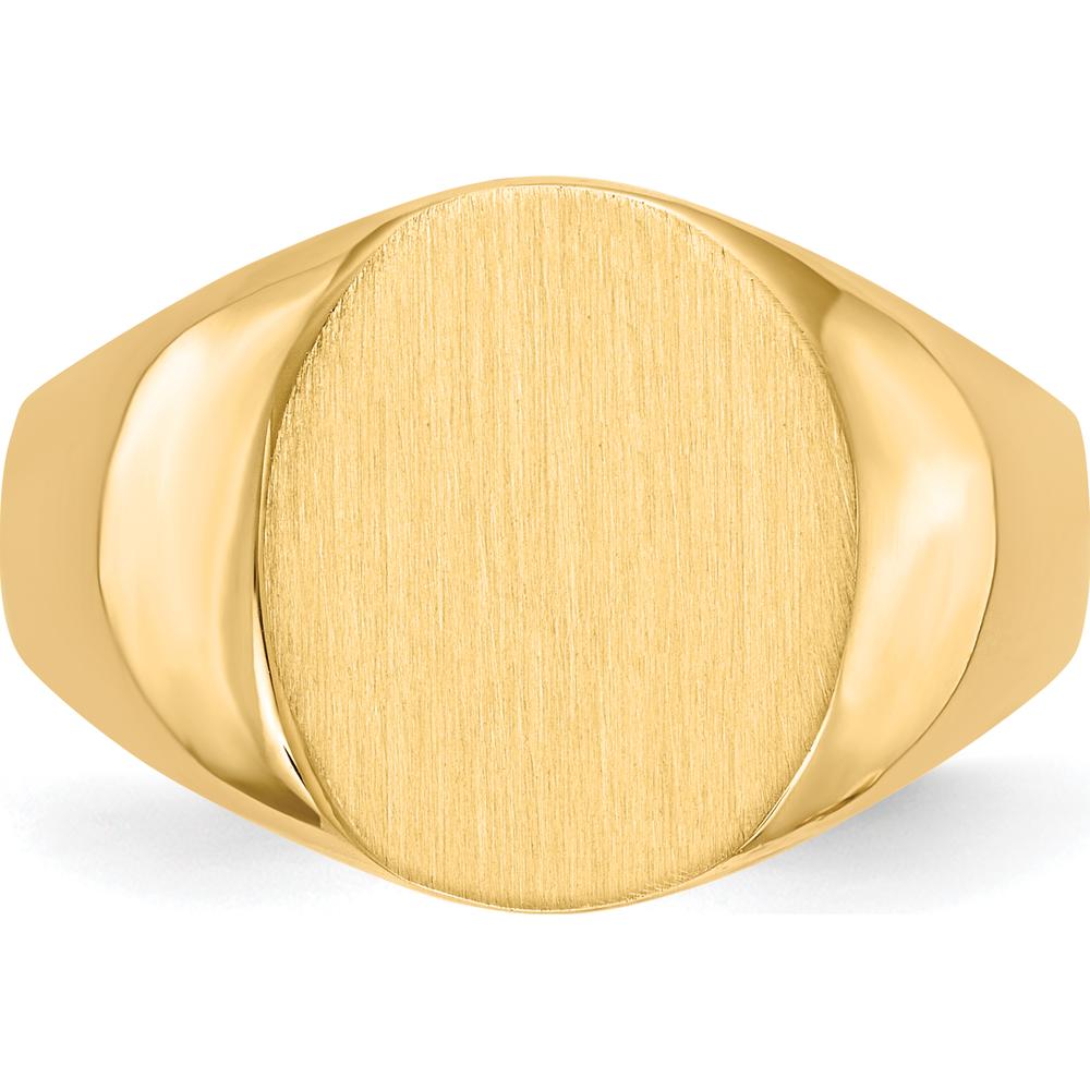 14K Yellow Gold Men's Signet Ring with Satin and Brushed Finish - 12.0x14.5mm Top Width by 0