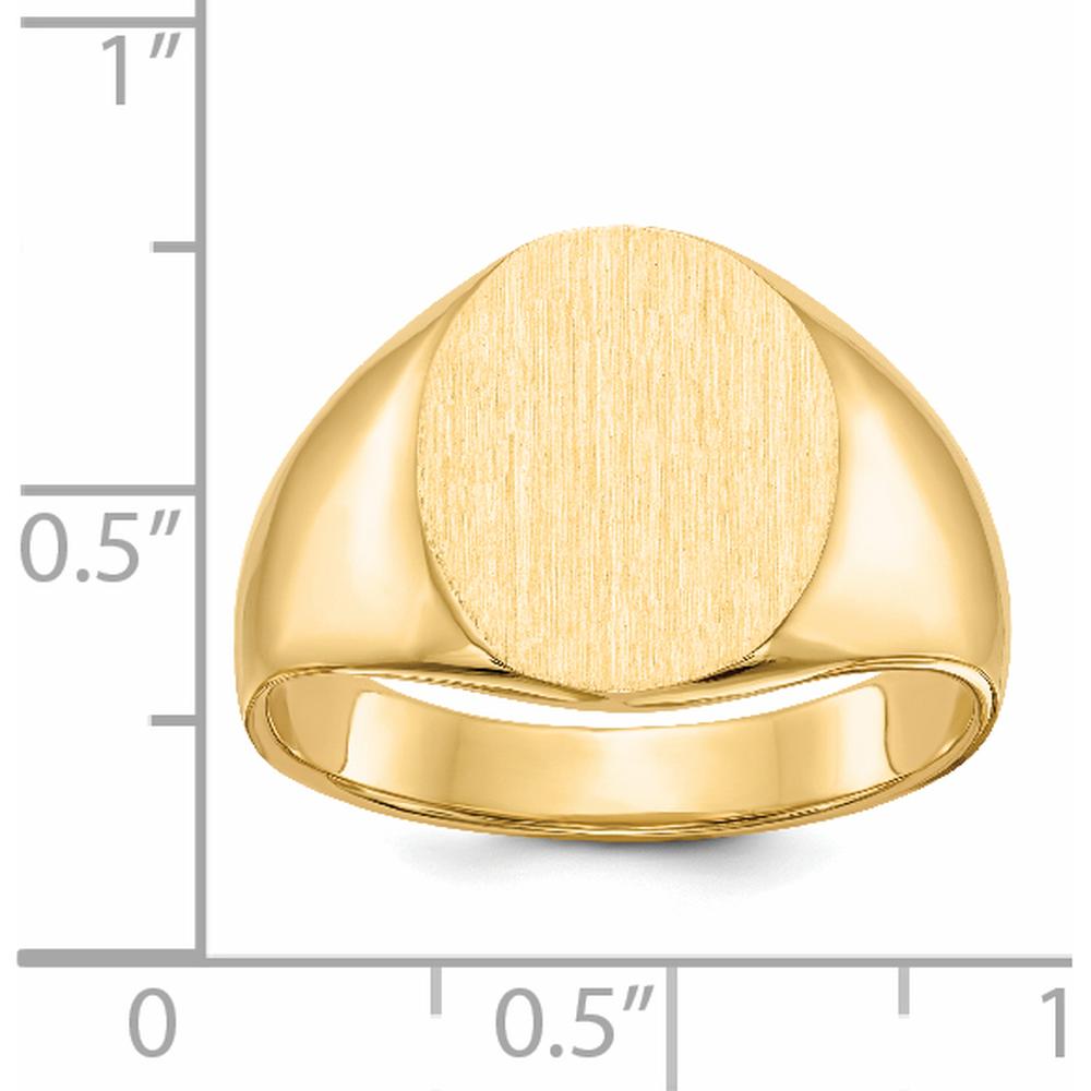 14K Yellow Gold Men's Signet Ring with Satin and Brushed Finish - 12.0x14.5mm Top Width by 0