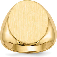 14K Yellow Gold Men's Signet Ring with Satin and Brushed Finish - 16.5mm x 20mm Top by 0