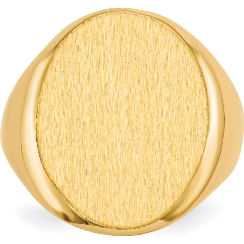 14K Yellow Gold Men's Signet Ring with Satin and Brushed Finish - 16.5mm x 20mm Top by 0