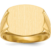 14K Yellow Gold Men's Signet Ring with Satin and Polished Finish - 16.5mm x 15.0mm by 0