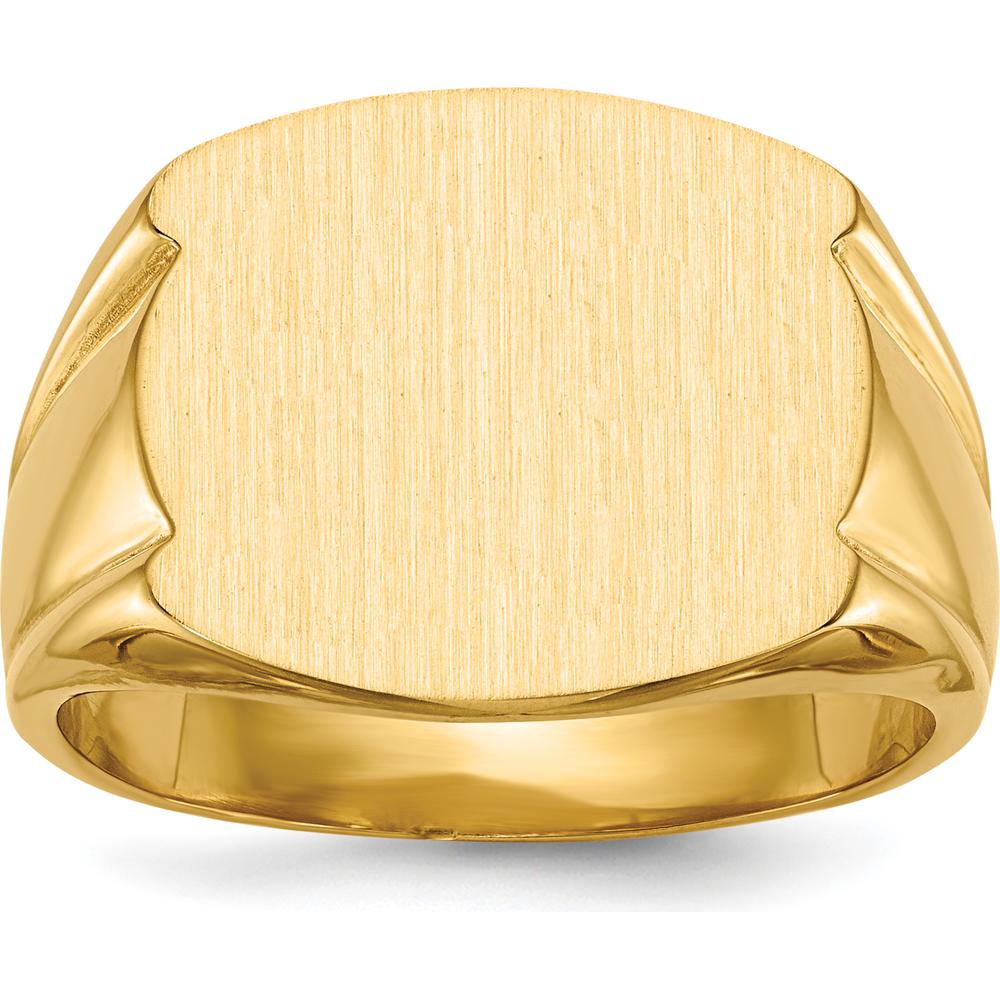 14K Yellow Gold Men's Signet Ring with Satin and Polished Finish - 16.5mm x 15.0mm by 0