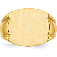 14K Yellow Gold Men's Signet Ring with Satin and Polished Finish - 16.5mm x 15.0mm by 0
