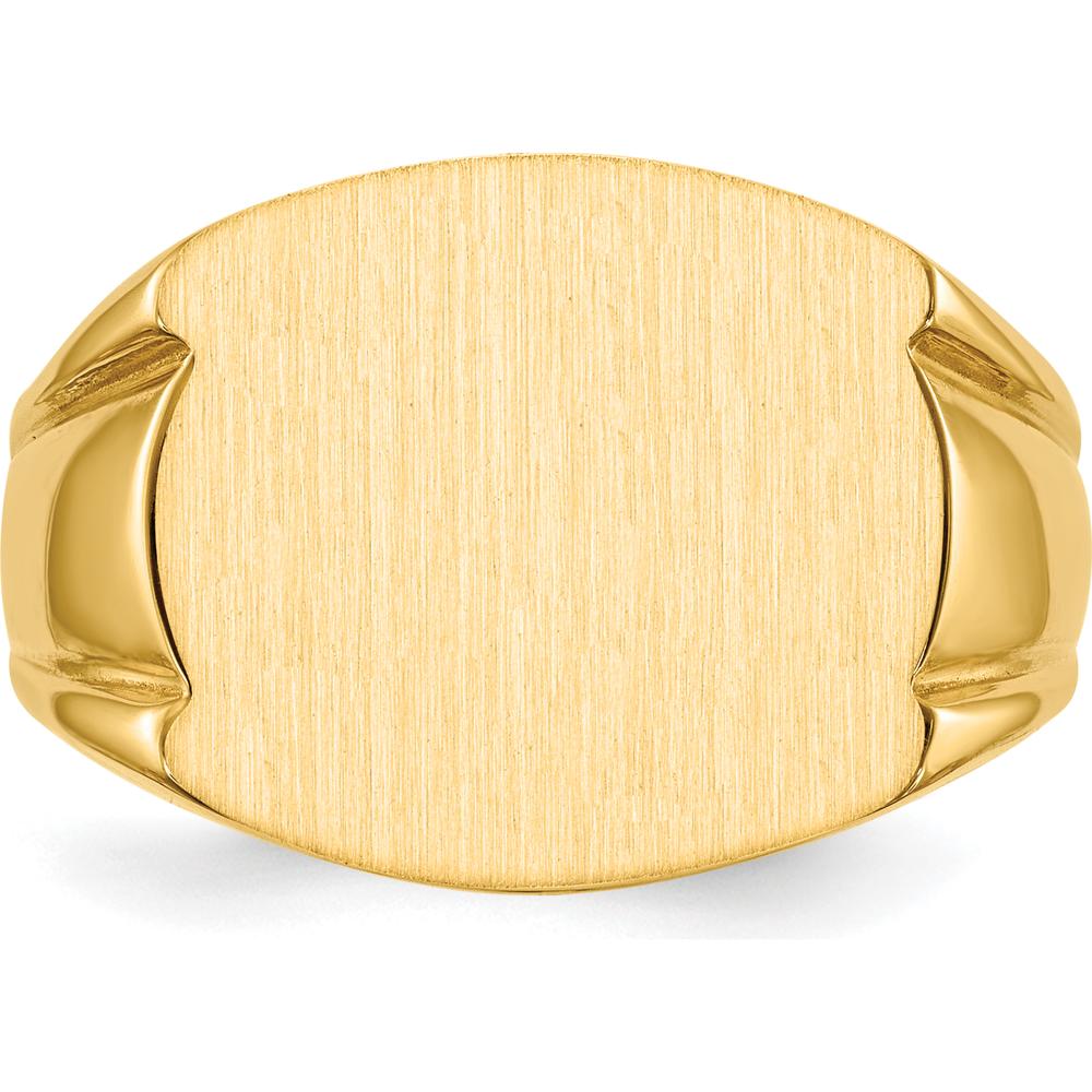 14K Yellow Gold Men's Signet Ring with Satin and Polished Finish - 16.5mm x 15.0mm by 0