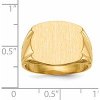 14K Yellow Gold Men's Signet Ring with Satin and Polished Finish - 16.5mm x 15.0mm by 0