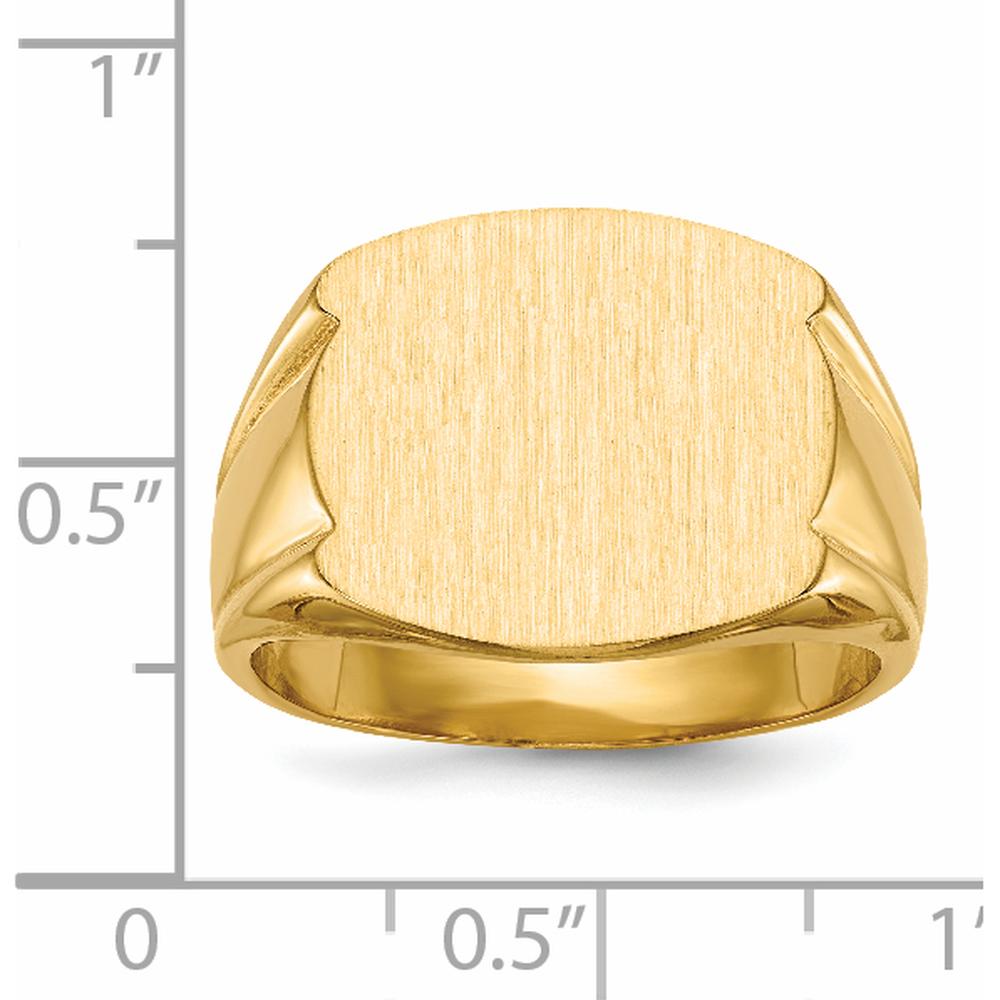 14K Yellow Gold Men's Signet Ring with Satin and Polished Finish - 16.5mm x 15.0mm by 0