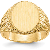 14K Yellow Gold Men's Signet Ring with Satin and Polished Finish - Customizable Engraving, 15mm Top Width by 0
