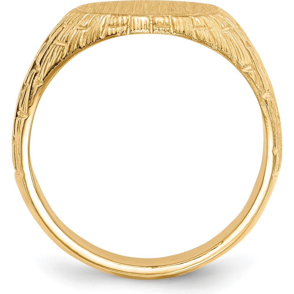 14K Yellow Gold Men's Signet Ring with Satin and Polished Finish - Customizable Engraving, 15mm Top Width by 0