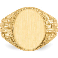 14K Yellow Gold Men's Signet Ring with Satin and Polished Finish - Customizable Engraving, 15mm Top Width by 0