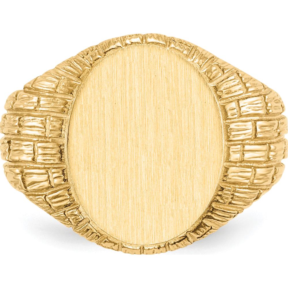 14K Yellow Gold Men's Signet Ring with Satin and Polished Finish - Customizable Engraving, 15mm Top Width by 0