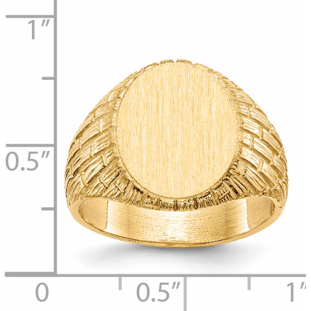 14K Yellow Gold Men's Signet Ring with Satin and Polished Finish - Customizable Engraving, 15mm Top Width by 0