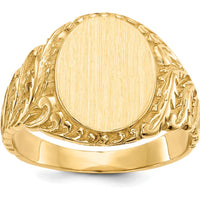 14K Yellow Gold Men's Signet Ring with Satin and Polished Finish - Engravable, 10.5x13.0mm by 0
