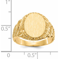14K Yellow Gold Men's Signet Ring with Satin and Polished Finish - Engravable, 10.5x13.0mm by 0