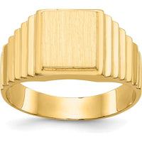 14K Yellow Gold Men's Signet Ring with Satin and Polished Finish - Engravable, 10mm x 8.5mm Top by Oro Pregiato