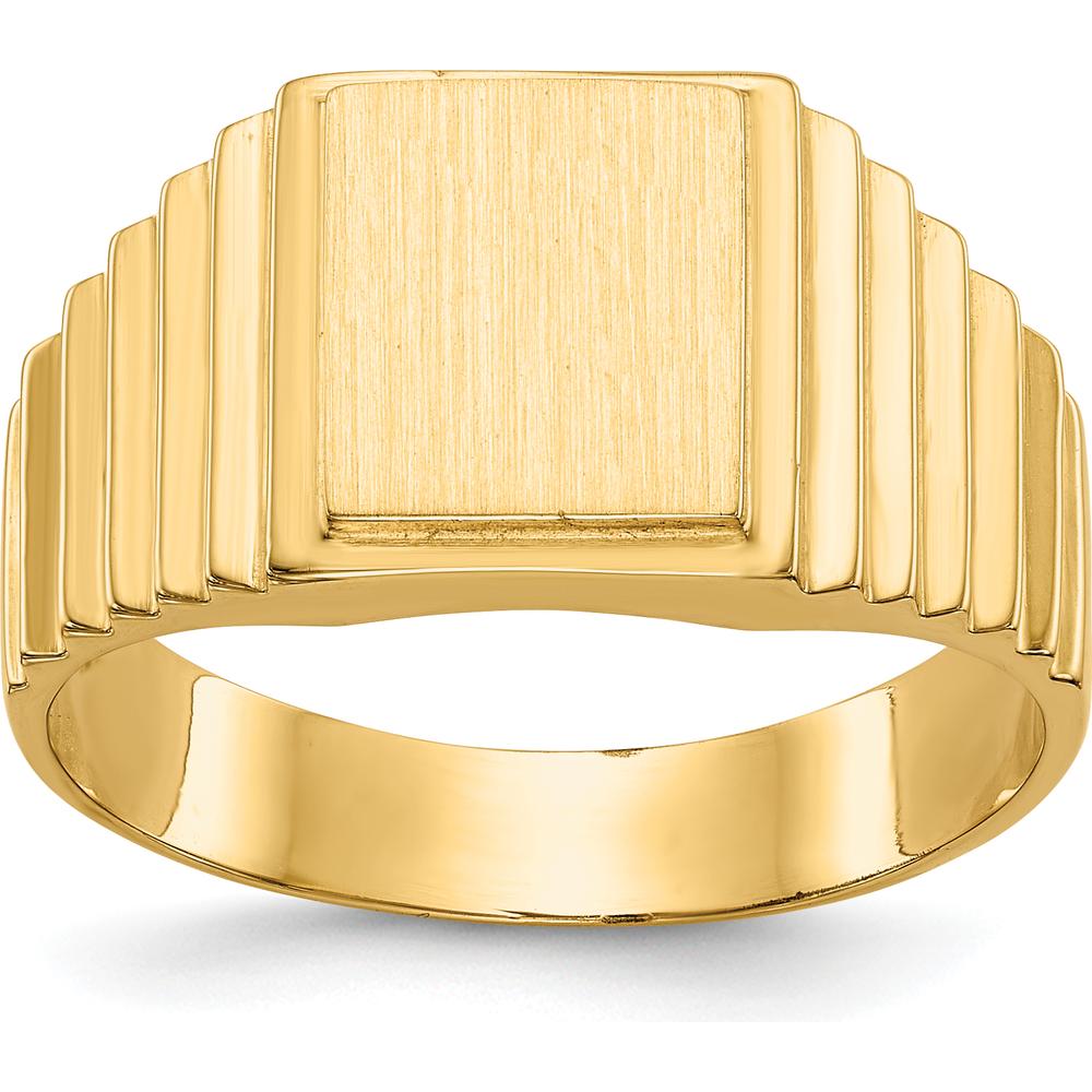 14K Yellow Gold Men's Signet Ring with Satin and Polished Finish - Engravable, 10mm x 8.5mm Top by Oro Pregiato