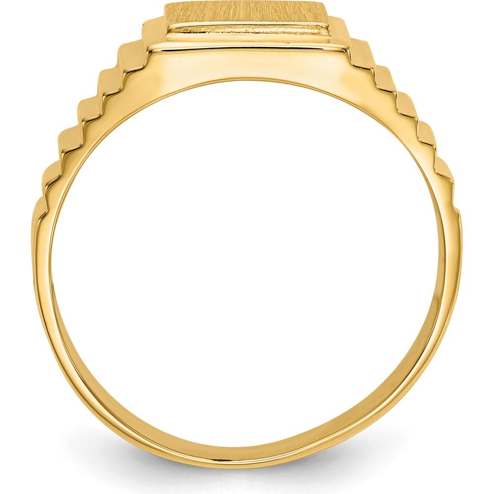 14K Yellow Gold Men's Signet Ring with Satin and Polished Finish - Engravable, 10mm x 8.5mm Top by Oro Pregiato