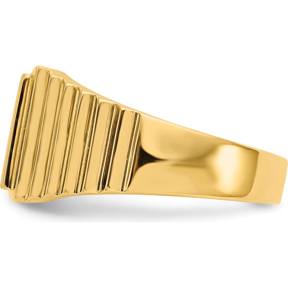 14K Yellow Gold Men's Signet Ring with Satin and Polished Finish - Engravable, 10mm x 8.5mm Top by Oro Pregiato