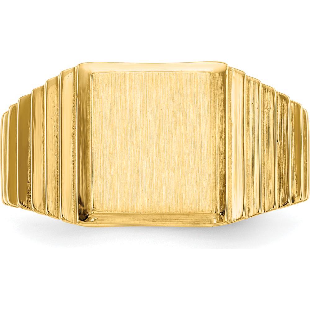14K Yellow Gold Men's Signet Ring with Satin and Polished Finish - Engravable, 10mm x 8.5mm Top by Oro Pregiato