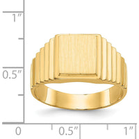 14K Yellow Gold Men's Signet Ring with Satin and Polished Finish - Engravable, 10mm x 8.5mm Top by Oro Pregiato