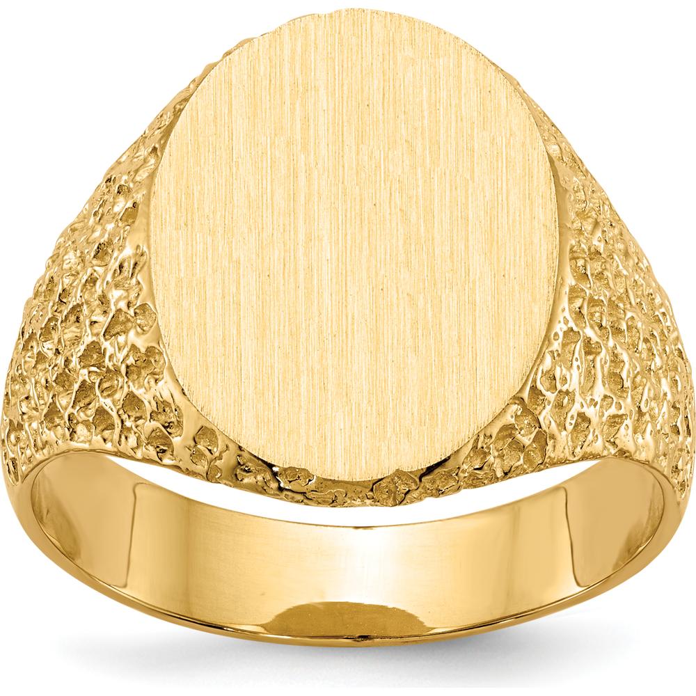 14K Yellow Gold Men's Signet Ring with Satin and Polished Finish - Engravable 13x17mm Top by 0