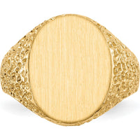 14K Yellow Gold Men's Signet Ring with Satin and Polished Finish - Engravable 13x17mm Top by 0
