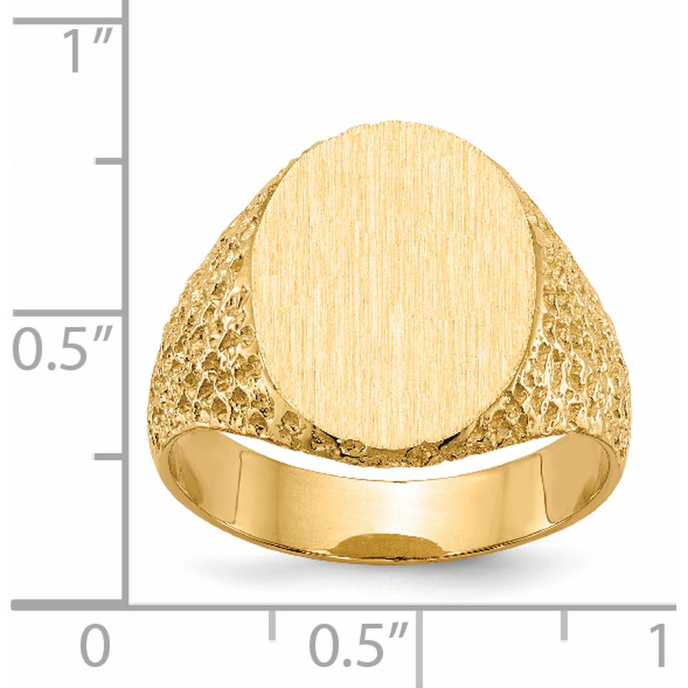 14K Yellow Gold Men's Signet Ring with Satin and Polished Finish - Engravable 13x17mm Top by 0