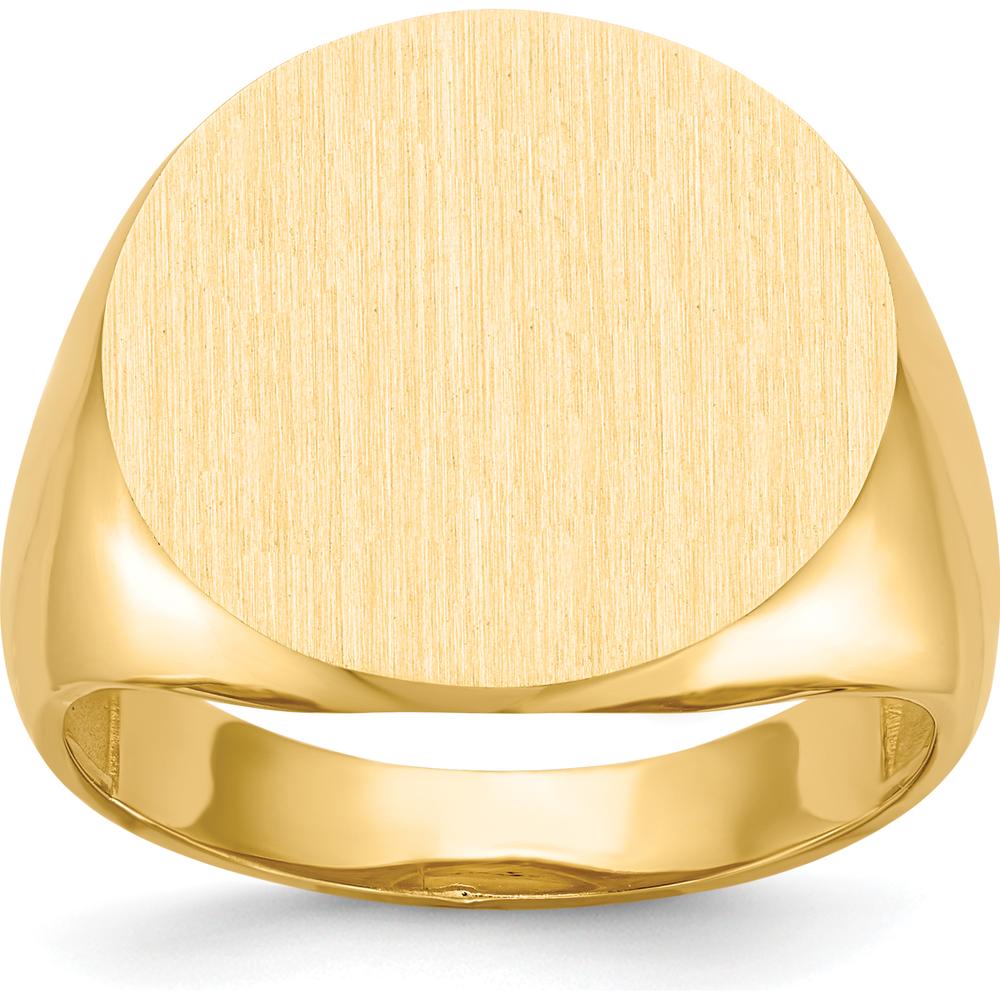 14K Yellow Gold Men's Signet Ring with Satin and Polished Finish - Engravable, Size 8-12 by 0