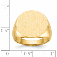 14K Yellow Gold Men's Signet Ring with Satin and Polished Finish - Engravable, Size 8-12 by 0
