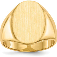 14K Yellow Gold Men's Signet Ring with Satin Brushed Finish and Polished Detailing by 0