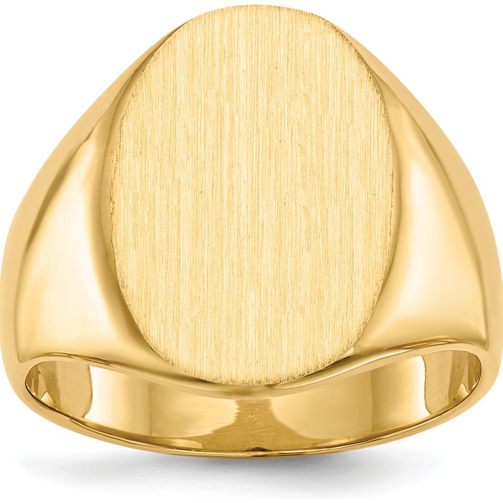 14K Yellow Gold Men's Signet Ring with Satin Brushed Finish and Polished Detailing by 0
