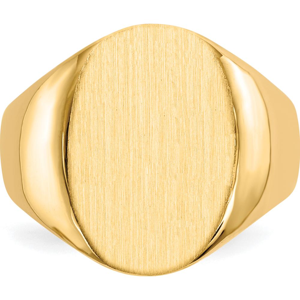 14K Yellow Gold Men's Signet Ring with Satin Brushed Finish and Polished Detailing by 0