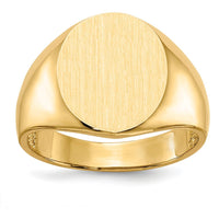 14K Yellow Gold Men's Signet Ring with Satin Brushed Finish - Engravable - 13.5mm x 15mm Top by 0