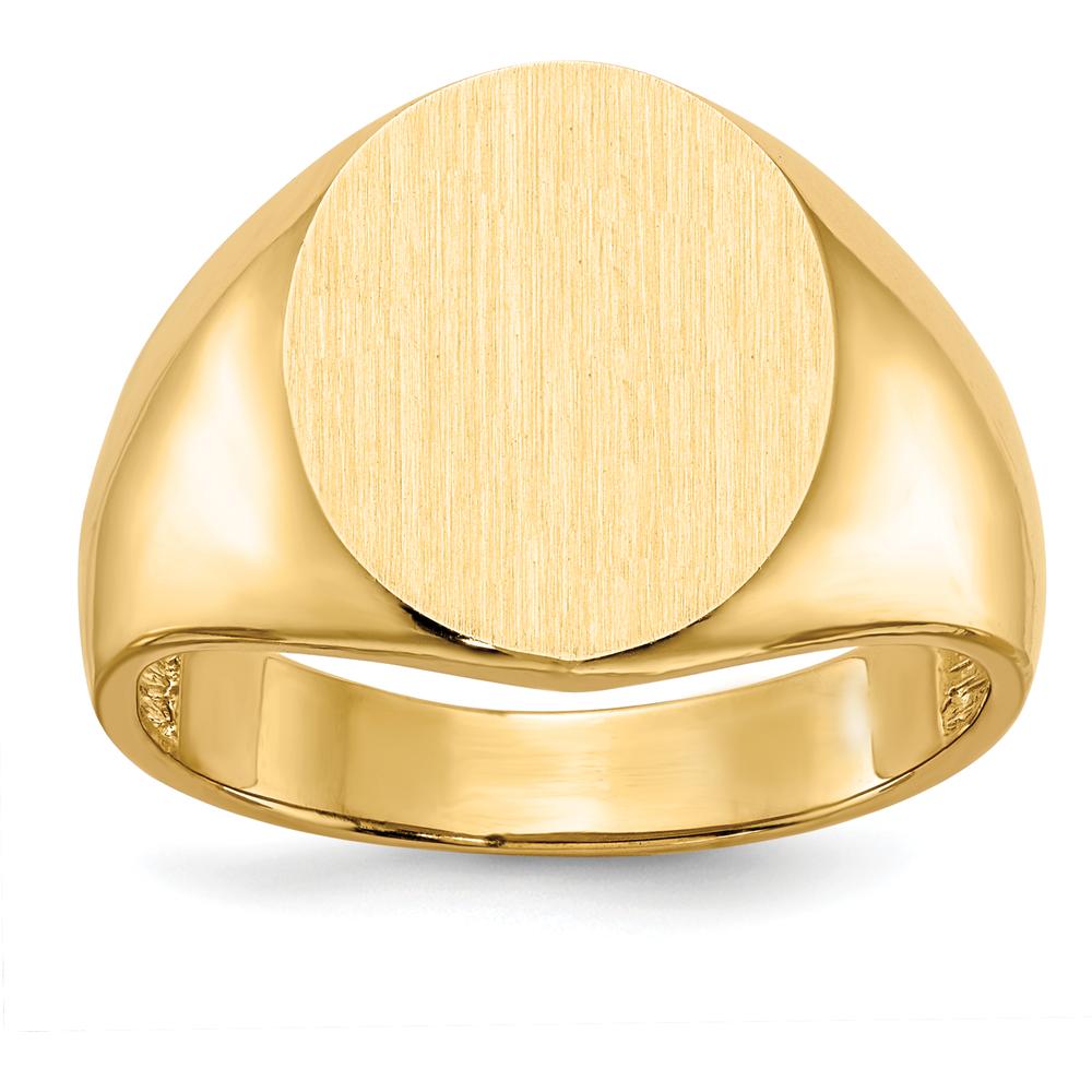14K Yellow Gold Men's Signet Ring with Satin Brushed Finish - Engravable - 13.5mm x 15mm Top by 0