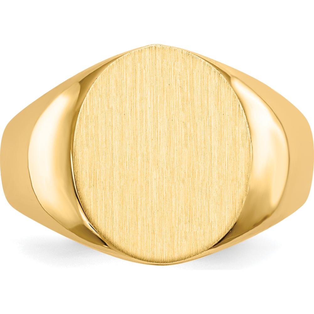 14K Yellow Gold Men's Signet Ring with Satin Brushed Finish - Engravable - 13.5mm x 15mm Top by 0