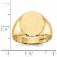 14K Yellow Gold Men's Signet Ring with Satin Brushed Finish - Engravable - 13.5mm x 15mm Top by 0