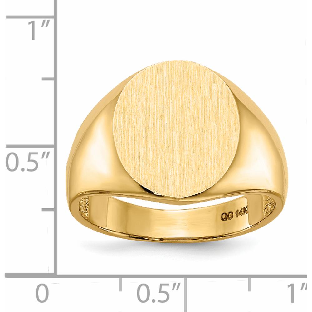14K Yellow Gold Men's Signet Ring with Satin Brushed Finish - Engravable - 13.5mm x 15mm Top by 0