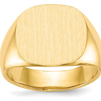 14K Yellow Gold Men's Signet Ring with Satin Finish - 15.0x15.5mm by 0