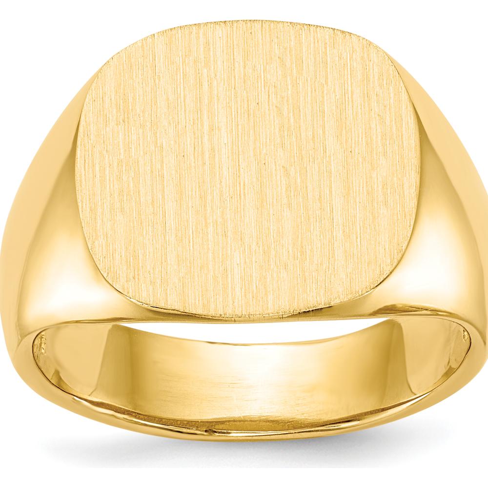 14K Yellow Gold Men's Signet Ring with Satin Finish - 15.0x15.5mm by 0