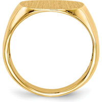 14K Yellow Gold Men's Signet Ring with Satin Finish - 15.0x15.5mm by 0