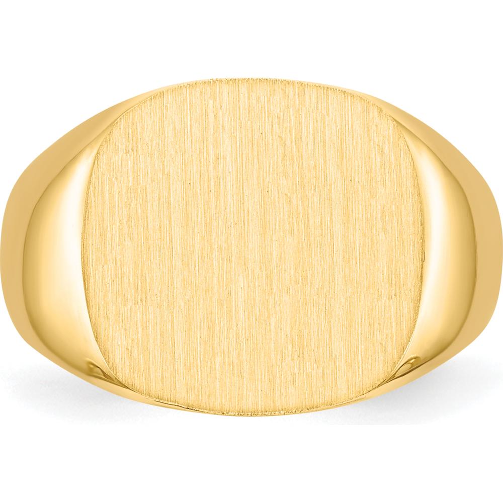 14K Yellow Gold Men's Signet Ring with Satin Finish - 15.0x15.5mm by 0