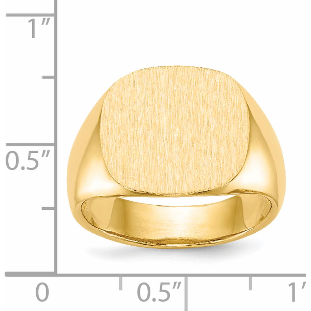 14K Yellow Gold Men's Signet Ring with Satin Finish - 15.0x15.5mm by 0