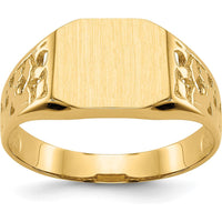 14K Yellow Gold Men's Signet Ring with Satin Finish and Custom Engraving Option - 10.5x9.0mm Top Width by Oro Pregiato