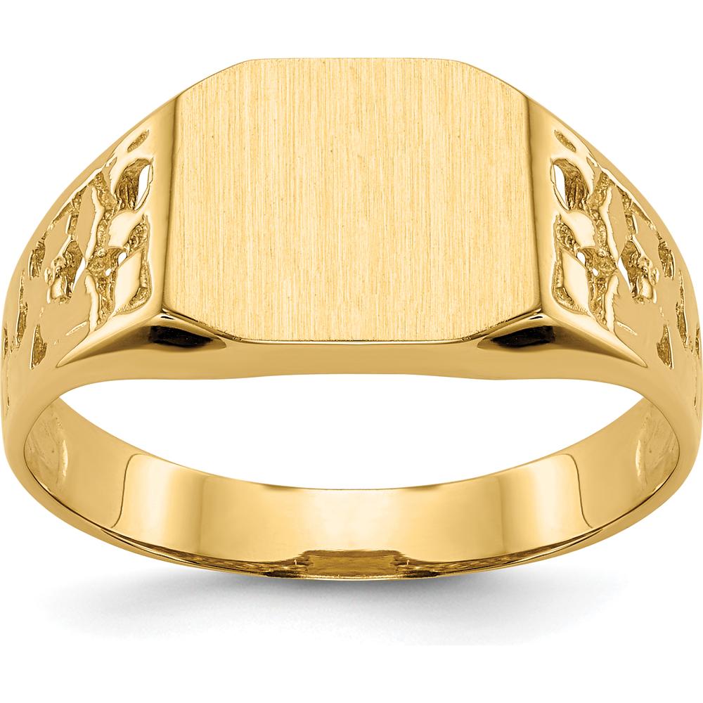 14K Yellow Gold Men's Signet Ring with Satin Finish and Custom Engraving Option - 10.5x9.0mm Top Width by Oro Pregiato