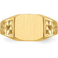 14K Yellow Gold Men's Signet Ring with Satin Finish and Custom Engraving Option - 10.5x9.0mm Top Width by Oro Pregiato