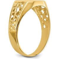 14K Yellow Gold Men's Signet Ring with Satin Finish and Custom Engraving Option - 10.5x9.0mm Top Width by Oro Pregiato
