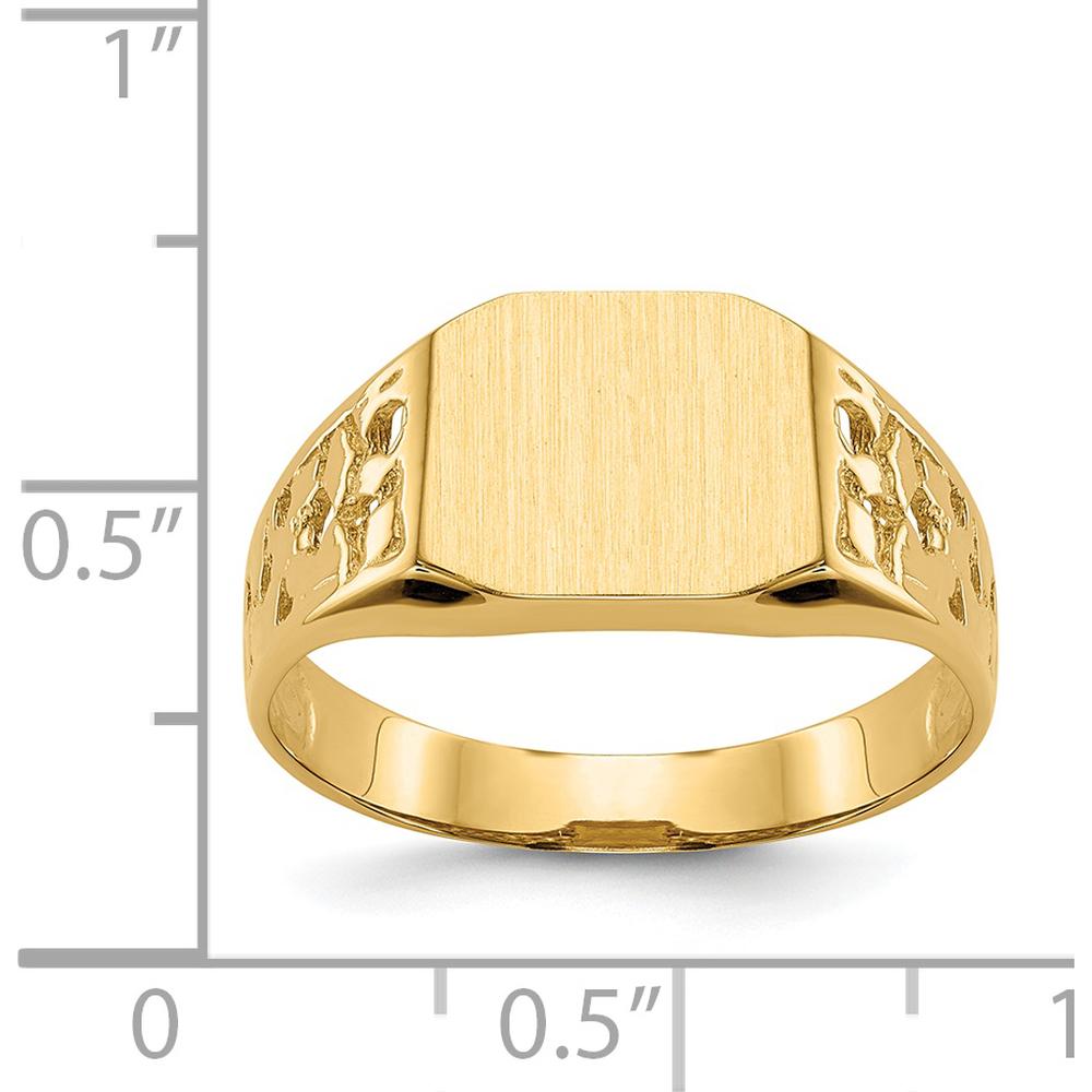14K Yellow Gold Men's Signet Ring with Satin Finish and Custom Engraving Option - 10.5x9.0mm Top Width by Oro Pregiato