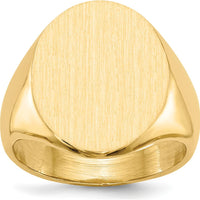 14K Yellow Gold Men's Signet Ring with Satin Finish and Engravable Closed Back - 16.0x20.5mm by 0