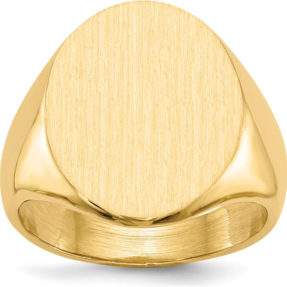 14K Yellow Gold Men's Signet Ring with Satin Finish and Engravable Closed Back - 16.0x20.5mm by 0