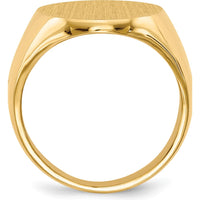 14K Yellow Gold Men's Signet Ring with Satin Finish and Engravable Closed Back - 16.0x20.5mm by 0