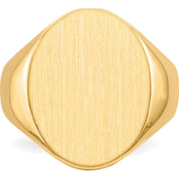 14K Yellow Gold Men's Signet Ring with Satin Finish and Engravable Closed Back - 16.0x20.5mm by 0